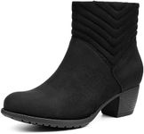 VJH confort Women's Ankle Boots, Round Toe Low heel Comfort Dress Booties with Zipper, Black, 9