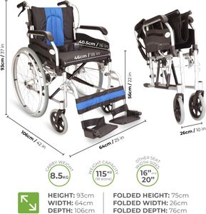 Lightweight Folding Self-Propel Wheelchair – Handbrakes, Quick Release Wheels