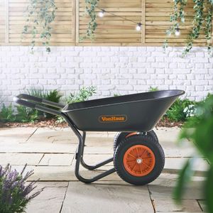VonHaus 78L Wheelbarrow – Heavy Duty Garden Cart, 2-Wheel, Steel Frame