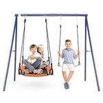 Metal Swing Sets for Backyard - 440 lbs Heavy Duty Swing Stand A-Frame Kids Outdoor Swing Adjustable Ropes Saucer Swing with Frame 2 Seats Playground Sets