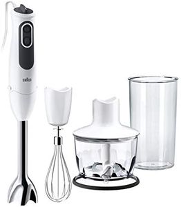 Braun Stabmixer MultiQuick 3 MQ 3135 WH Sauce – Elektrischer Stabmixer mit 11 Geschwindigkeiten plus Turbo-Stufe & Edelstahl-Mixfuß, 3-teiliges Zubehör-Set, 750 Watt, weiß/grau