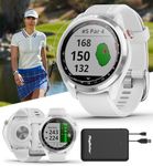 Garmin Approach S42 (Polished Silver/White) Golf GPS Watch - Bundle with PlayBetter Portable Charger & HD Tempered Glass Screen Protectors - 42,000+ Courses, Green View, & F/M/B Yardage