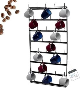 BIRDROCK HOME 36 Peg Coffee Mug Organizer Wall - 8 Tier Wall Mounted Coffee Mug Holder - Tea Cup Display Shelf Wall Mounted - Heavy Duty Decorative Kitchen Bar Organizer Flat Metal Steel Rack - Black