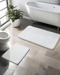 Disolla White Bath Mat Set of 2 for Bathroom Floor Non-Slip Washable Bath rugs 2 Piece Plush Soft Luxury Absorbent Modern Decor Bathroom Mat Carpet for Tub, 17x24 + 24x48 inches