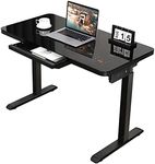 AIMEZO Electric Standing Desk with Drawer Whole-Piece Tempered Glass Electric Standing Desk Height Adjustable Desk with Touchscreen Memory Preset &Wireless Charging (Black)
