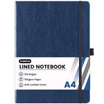 A4 Notebook, Notebook A4 with 144 Pages Premium Paper, Faux Leather Classic Writing A4 Notebook Journal, 8.35" X 11.45", Hardcover, Blue