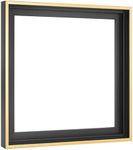 MCS Floating Canvas Frame, Art Frames for Canvas Paintings with Adhesive Fasteners and Hanging Hardware, 12 x 12 Inch Black and Gold Finish