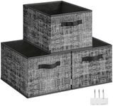 SONGMICS Storage Baskets, Set of 3 Fabric Storage Bins, 15.7 x 11.8 x 9.5 Inches, Foldable Closet Organizer for Shelves, 2 Handles, Label Holders, for Bedroom, Living Room, Ink Black UROB440B01