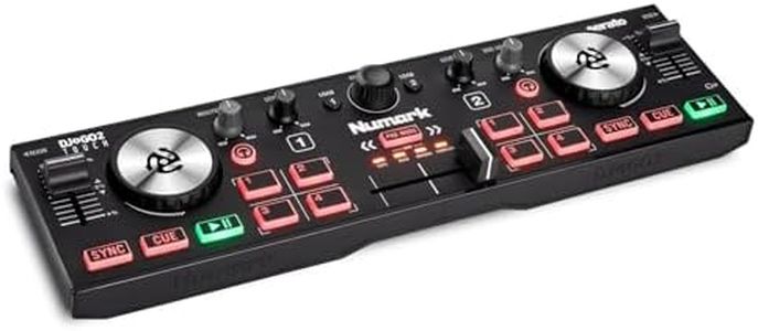 Numark DJ2GO2 Touch – Compact 2 Deck USB DJ Controller For Serato DJ with a Mixer / Crossfader, Audio Interface and Touch Capacitive Jog Wheels,Black