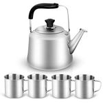 Odoland 4L Camping Kettle Set with 4 Cups, Durable Stainless Steel Camp Tea Coffee Water Pot with 4 Cups for Hiking, Backpacking, Outdoor Camping and Picnic, Carrying Bag Included