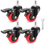 Nefish 2 Inch Stem Caster Wheels with Dual Locking, Threaded Stem Casters UNC 1/2"-13 x 1" Heavy Duty, No Noise Swivel Casters, Set of 4 Castor Wheels for Cabinet, Furniture