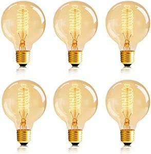 NUODIFAN G25 Globe Edison Bulbs, 6-Pack 60w Vintage Edison Light Bulb, Spiral Filament Edison Bulbs, E26 Base - Amber Glass Warm Light - 120V 2700K Dimmable - G80 Decorative Lightbulbs