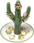 PUDDING CABIN Cactus Ring Holder Green Jewelry Dish for Rings Earrings Bracelets Necklace Organizer, Cactus Gift for Women Birthday Wedding Graduation Christmas Valentines, Room Decor Aesthetic