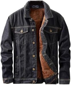 ebossy Men's Sherpa Denim Trucker Jacket Thermal Fleece Lined Jean Jacket, Black, Large