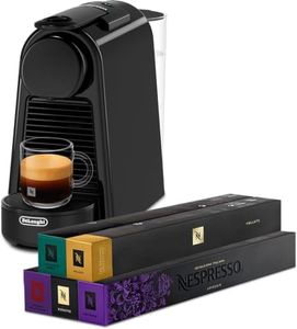 Nespresso Essenza Mini and 50 coffee pods, Automatic Coffee Machine by De'Longhi, Capsule Machine, welcome set included, Compact Design, 19 Bar Pressure, EN85.B, 1150W, Black