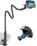 SAIJI Gooseneck Phone Holder, Flexible Lazy Arm Phone Phone for Bed with 360 Adjustable Clamp, [Upgraded leather exterior] Cell Phone Stand For All 4.7-7.0" iPhone Samsung Kindle (38”, Black)