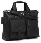 J. Wilson London Designer Genuine Nappa Leather 15" Laptop Handmade Unisex Crossover Work Shoulder Messenger Briefcase Bag (Jet Black)