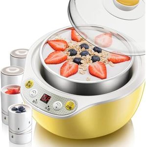 Yogurt Maker, 3-in-1 Greek Yogurt Maker Machine with Time Control, Automatic Digital with 4 Ceramic Cups 1L Stainless Steel Inner Pot, for Home Yogurt/Natto/Rice Wine, Chinese Panel (AU Adapter)