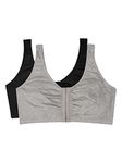 Fruit of the Loom Women's Front Close Sports Bra, Black Hue/Heather Grey, 34