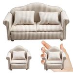 3pcs Wooden Dollhouse Furniture Set, 1: 12 Scale Double＆Single Dollhouse Couch With Pillow, Miniature Dollhouse Sofa For Dollhouse Living Room, Dollhouse Bed, Dollhouse Couch