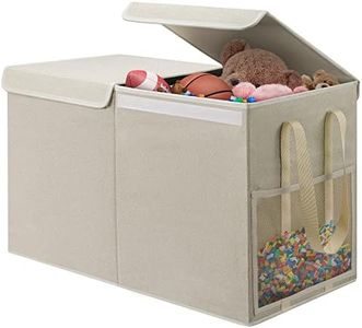 LOVSTORAGE Large Toy Box for Boys Girls Toy Chest Kids Toy Storage Organizer Collapsible Toy Storage Bin Basket with Two Mesh Pockets for Nursery Playroom Bedroom Living Room Organization