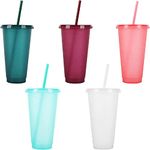 SAHENITEANA 5 Pack Plastic Cups, Tumbler with Lid and Straw, Reusable Cup, Summer Coffee Tumblers Party Cup, Reusable Bulk Tumblers Plastic Cold Cups for Parties, Birthdays (Color B, 710ml/24oz)