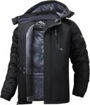 Tansozer Men's Waterproof Winter Jacket Windproof Warm Ski Fleece Outdoor Coat with Removable Hood (Black, L)