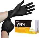 OKIAAS Black Gloves Large, Vinyl Gloves Latex Free, 5 mil, 100 Count, for Food Prep, Household Cleaning, Hair Dye, Tattoo