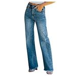 Buetory Plus Size Jeans for Women Classic High Waist Bell Bottom Flare Jeans Stretch Fit Bootcut Straight Jean Denim Pants, 2 Blue, XL