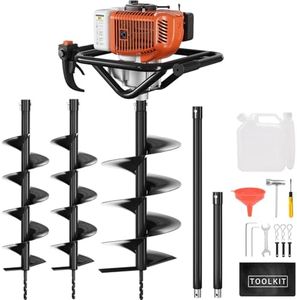 Baotree Post Hole Digger, 62cc Auger Post Hole Digger, Gas Powered Earth Digger with 2 Auger Drill Bits(6" & 8") + 2 Extension Rods, for Farmland, Garden and Plant (62CC)