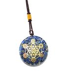 Jet Amethyst Metatron's Cube Merkaba 7 Chakras with Crystals Stones Orgone Pendant 2 inch Approx Adjustable Energy Generator Necklace (Lapis Lazuli)