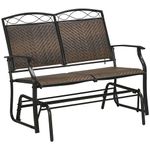 Outsunny PE Rattan Outdoor Glider Loveseat, Patio Gliding Chair for Deck with Armrest, Decoration Backrest, Steel Frame for Garden, Backyard, Poolside, Mixed Brown