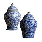 LOVIVER 2pcs Ginger Jar Universal Vase Porcelain Storage Jar Temple Jar Home Living Room Bedroom Restaurant Decor