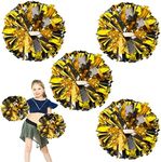 HOLENGS 4 Pcs Upgraded 12 inch Metallic Cheerleading Pom Poms, Cheerleader Pompoms Cheer Poms for Kids Adults, Cheering Squad Pompoms for School Sports Games Dance Party Black Gold