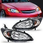 Nilight Headlight Assembly Compatible with 2004 2005 Honda Civic Headlamps Replacement Black Housing Amber Reflector Upgraded Clear Lens Driver and Passenger Side, 2 Years Warranty