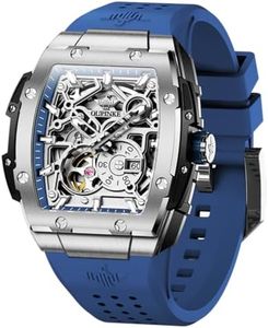 OLEVS Automatic Watches for Men Self Winding Luxury Skeleton Mechanical Business Dress Big Face Men's Wrist Watches Calendar Square Mens Blue Watch