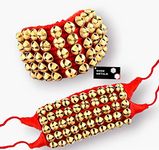 SKSM METALS Sksm Ghungroo (50+50) Red Pad 5 Line Ghungroo Double String With Cushion Pads|Bell,Ghungru,Anklet Bell,Salangai,Chilanka|Paijania Kuchipudi,Bharatanatyam,Bharata Muni|Bharatnatyam Dance