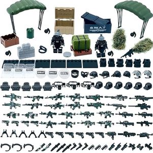 Military Army Weapons Pack Swat Team Gear Set Toys for Mini Soldier Figures Motorcycles Machine Guns Parts Accessories kit for Boys Battle Building Blocks Bricks Compatible with Major Brand