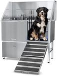 KANIS Professional Stainless Steel Dog Bathing Station - Dog Grooming Tub w/Ramp, Storage Drawer, Floor Grate & Faucet/Dog Bathtub for Large, Medium & Small Pets (50", Right RAMP - 1 Drawer)