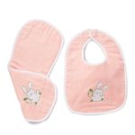 The White Cradle Baby Bib & Burp Cloth Set of 2 pcs - Large Size - Organic Cotton, Soft Muslin Double Cloth, Absorbent - Embroidery Pink Rabbit