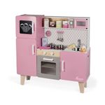 Janod - Macaron Wooden Maxi Cooker for Children - Cooker for Children Equipped with a Fridge and a Microwave - Pretend Play - 15 Accessories Included - For children from the Age of 3, J06571, Pink