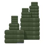 GLAMBURG Ultra Soft 24-Piece Towel Set - 100% Pure Ringspun Cotton, Contains 8 Oversized Bath Towels 27x54, 8 Hand Towels 16x28, 8 Wash Cloths 13x13 - Ideal for Everyday use, Hotel & Spa - Olive Green