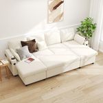 DURASPACE Sofa Bed Pull Out Couch Sleeper with Double Storage Chaise, U Shaped Convertible Sectional Sleeper Sofa for Living Room with USB Charging Ports, Cup Holder (White Boucle)