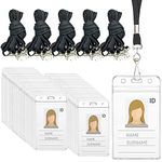 100pcs Tag Protector Holder Kit Include 50pcs Clear Plastic Horizontal Name Tags Badge Id Card Holders and 50pcs Black Flat Neck Lanyards with Swivel Hook for Lanyard Key Bus Pass (50)