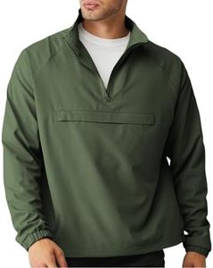 Aulemen Men's Casual Quarter Zip Pullover-Athletic Lightweight Jackets Hiking Golf for Men Mock Neck with Pockets Green M