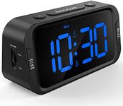 Odokee Digital Dual Alarm Clock for Bedroom, Easy to Set, 0-100% Dimmer, USB Charger, 5 Sounds Adjustable Volume, Weekday/Weekend Mode, Snooze, 12/24Hr, Battery Backup, Compact for Bedside(Blue)