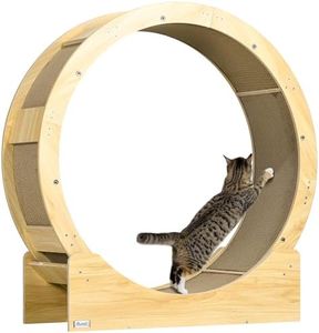 PawHut Roue d'exercice pour Chat 91 cm, exerciseur de Roue de Chat avec Frein, Coussins de grattage, Tapis Roulant de sécurité Chat, pour Course Marche entraînement, Naturel