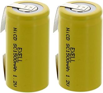 (2-PACK) Exell SubC 1.2V 1500mAh NiCD Rechargeable Batteries with Tabs for instruments/equipment, electric razors, toothbrushes, radio controlled devices, electric tools