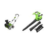 Greenworks 10 Amp 16-Inch Corded Snow Thrower, 2600700AZ & 12 Amp 235MPH Variable Speed Corded Blower/Vac Includes Metal Repeller, 24072