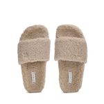 Tommy Hilfiger Polyester Fur Beige Women Flat Comfort Slides (F23HWFW049) Size- 37